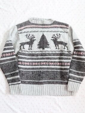 denver hayes grey reindeer fair isle knit sweater m